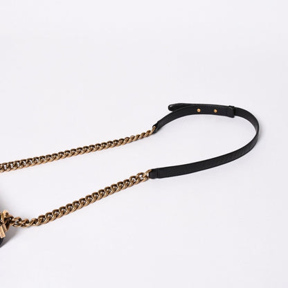 Chanel Boy Shoulder Bag Chain Caviar Leather CC Logo Black Gold — view 7