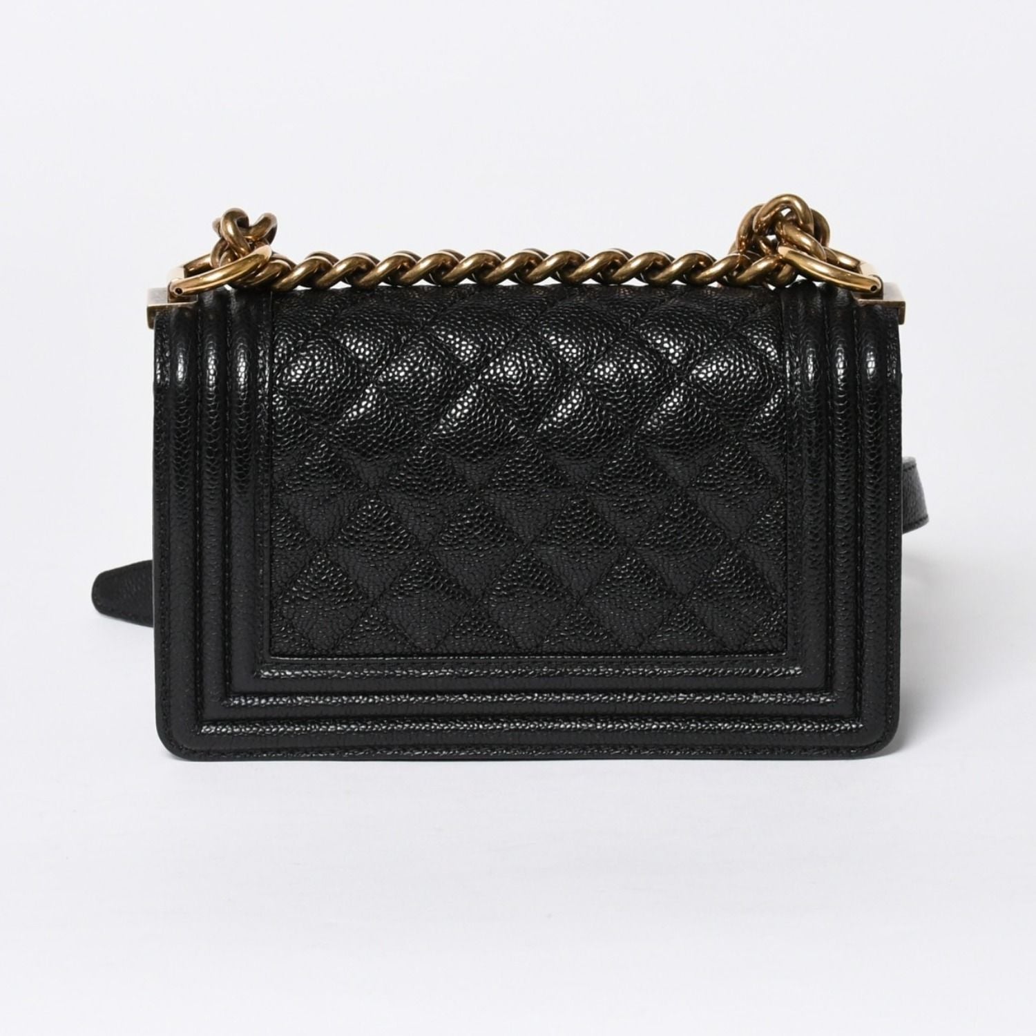 Chanel Boy Shoulder Bag Chain Caviar Leather CC Logo Black Gold — view 2
