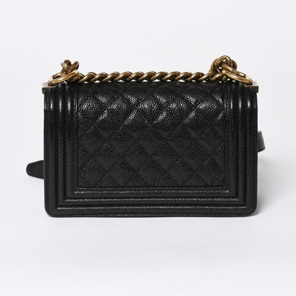 Chanel Boy Shoulder Bag Chain Caviar Leather CC Logo Black Gold — view 2