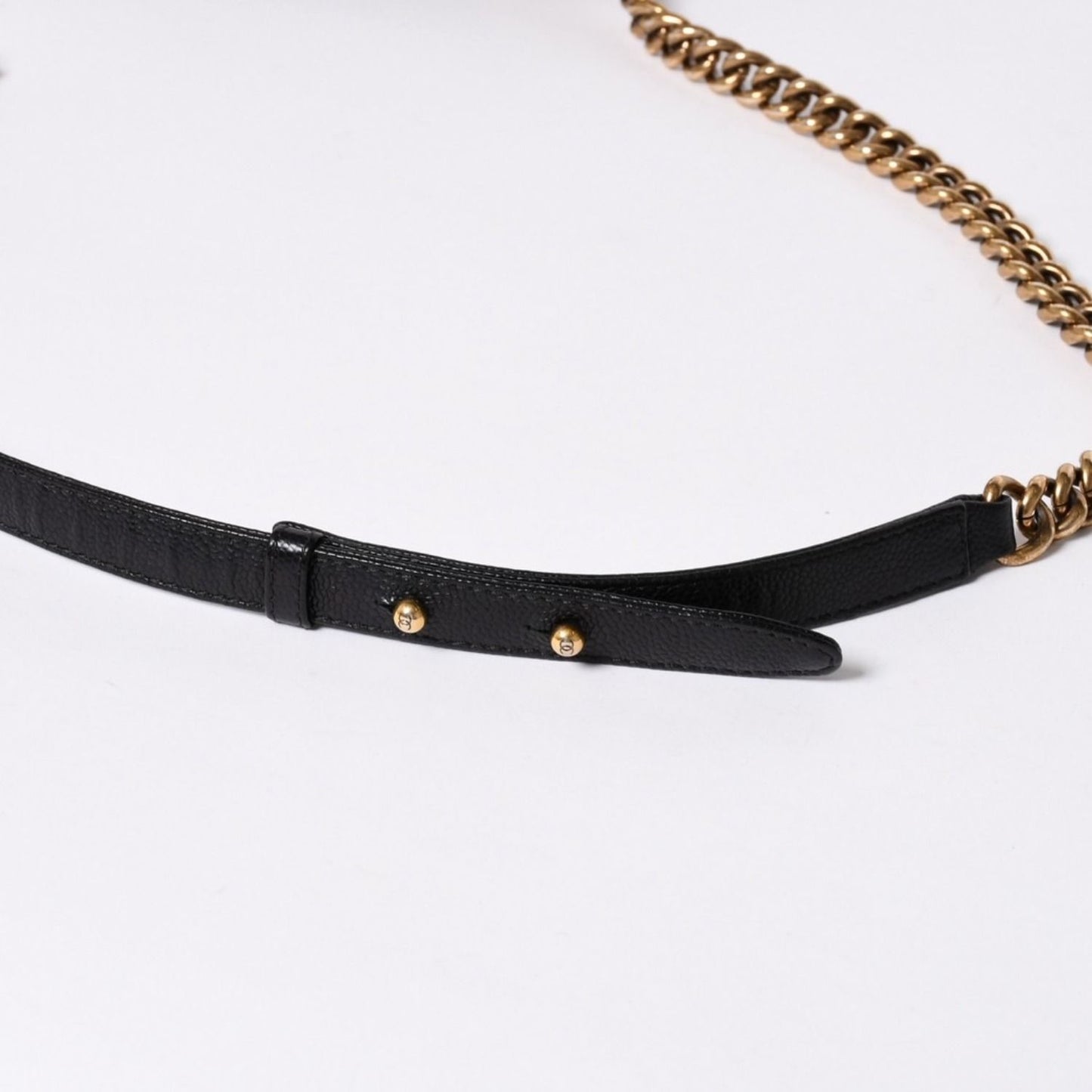 Chanel Boy Shoulder Bag Chain Caviar Leather CC Logo Black Gold — view 8