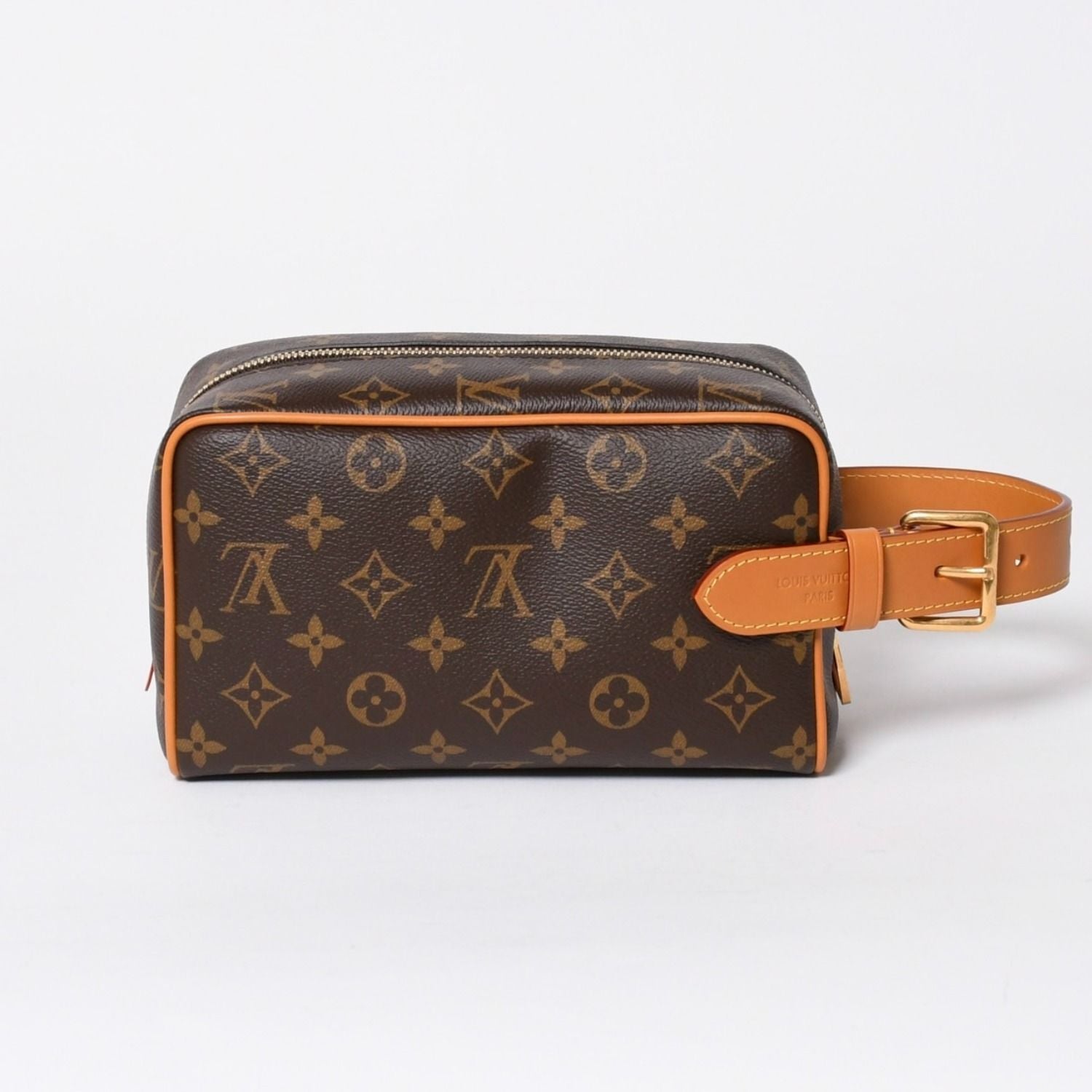Louis Vuitton Locker Dopp Kit Cargo Clutch Handbag Brown Gold — view 3