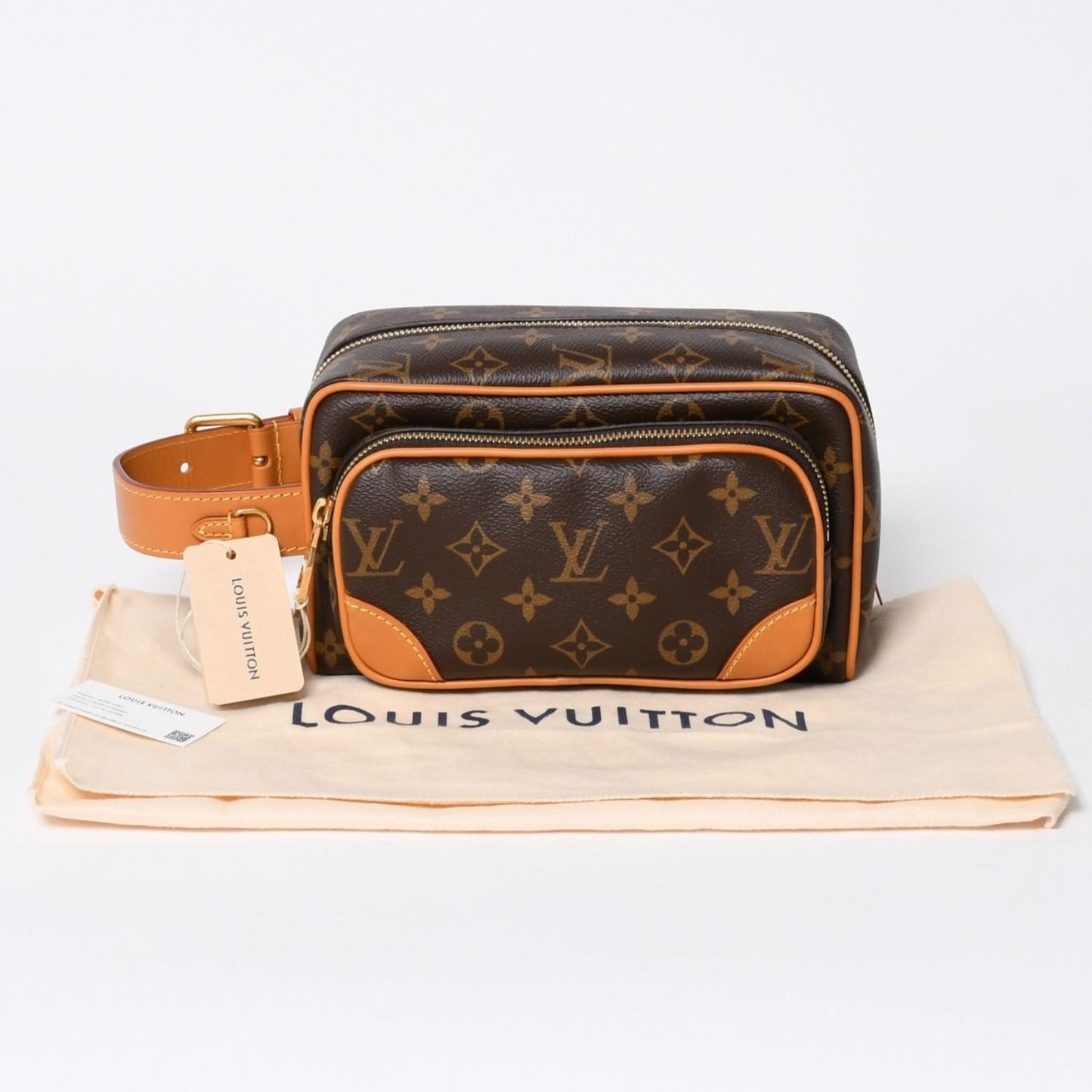 Louis Vuitton Locker Dopp Kit Cargo Clutch Handbag Brown Gold