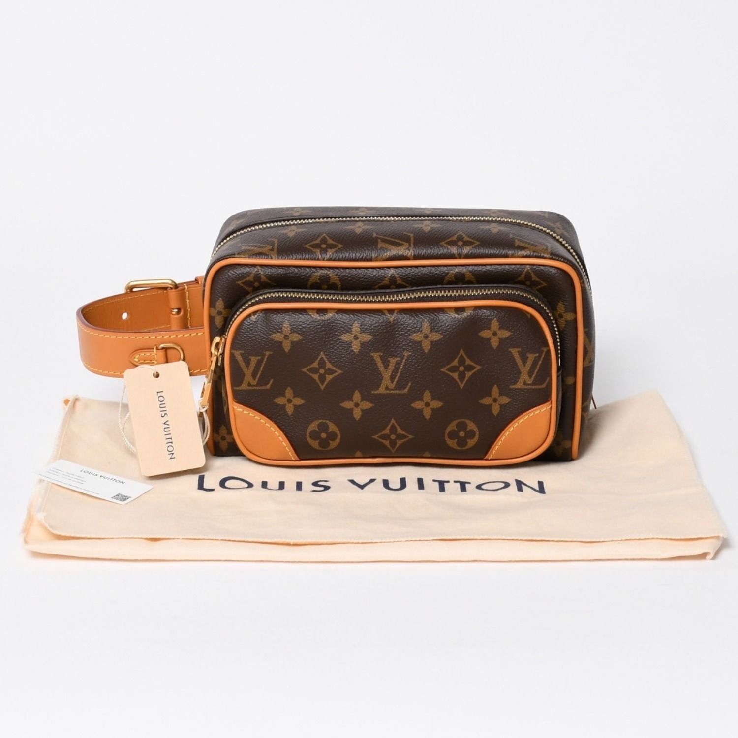Louis Vuitton Locker Dopp Kit Cargo Clutch Handbag Brown Gold