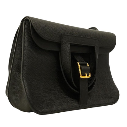 Hermes Handle Halzan 31 Taurillon Clemence Black Gold Shoulder Bag — view 2