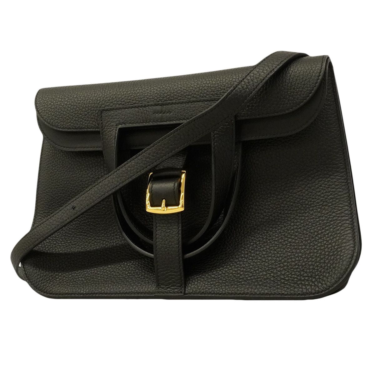 Hermes Handle Halzan 31 Taurillon Clemence Black Gold Shoulder Bag