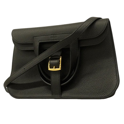 Hermes Handle Halzan 31 Taurillon Clemence Black Gold Shoulder Bag