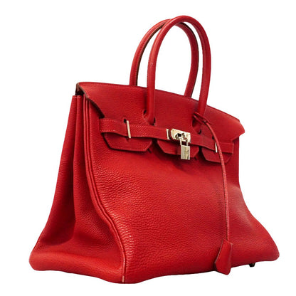 Hermes Birkin 35 Togo Rouge Vif Silver Handbag — view 2