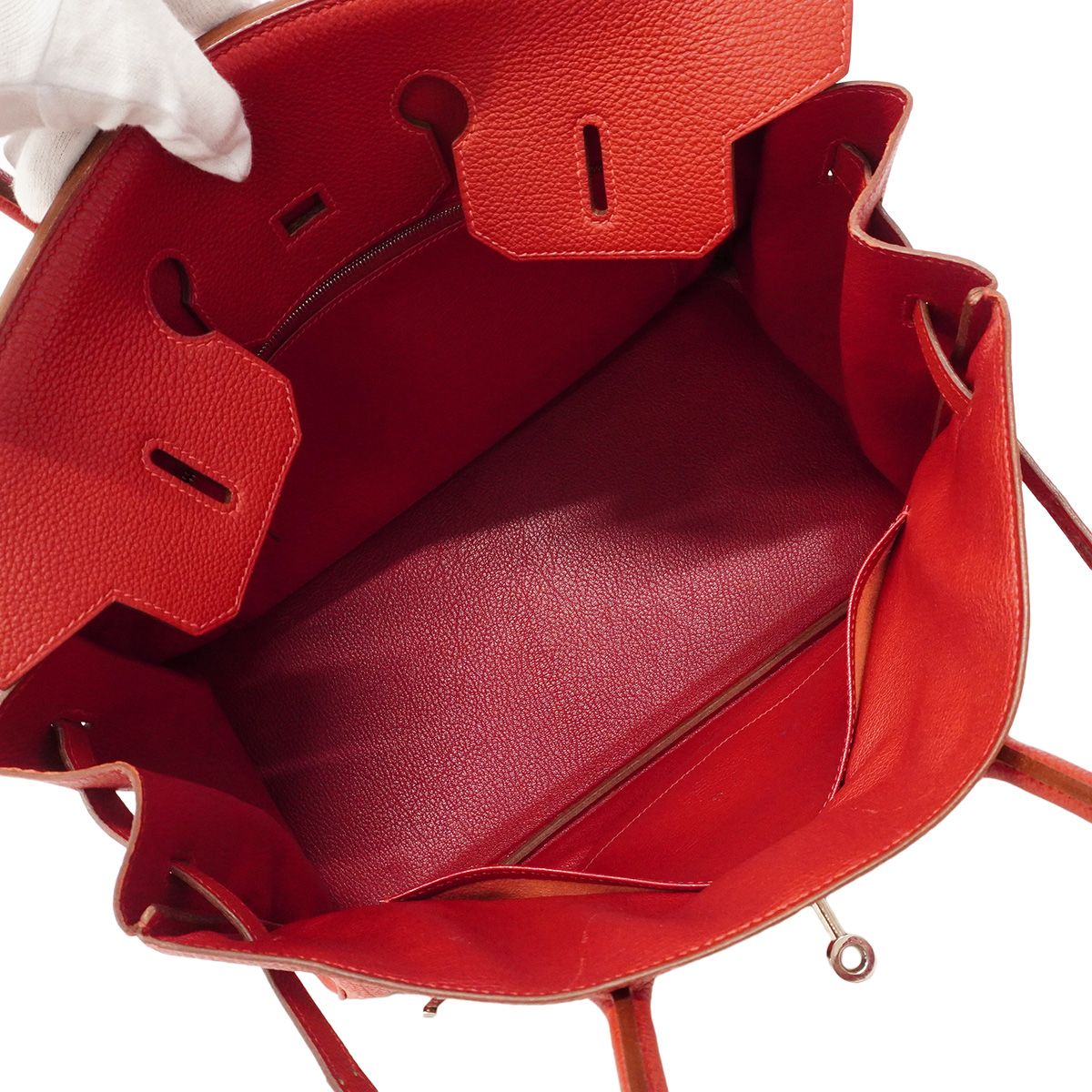 Hermes Birkin 35 Togo Rouge Vif Silver Handbag — view 4