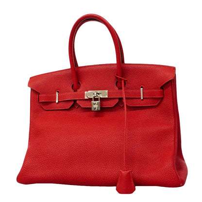 Hermes Birkin 35 Togo Rouge Vif Silver Handbag