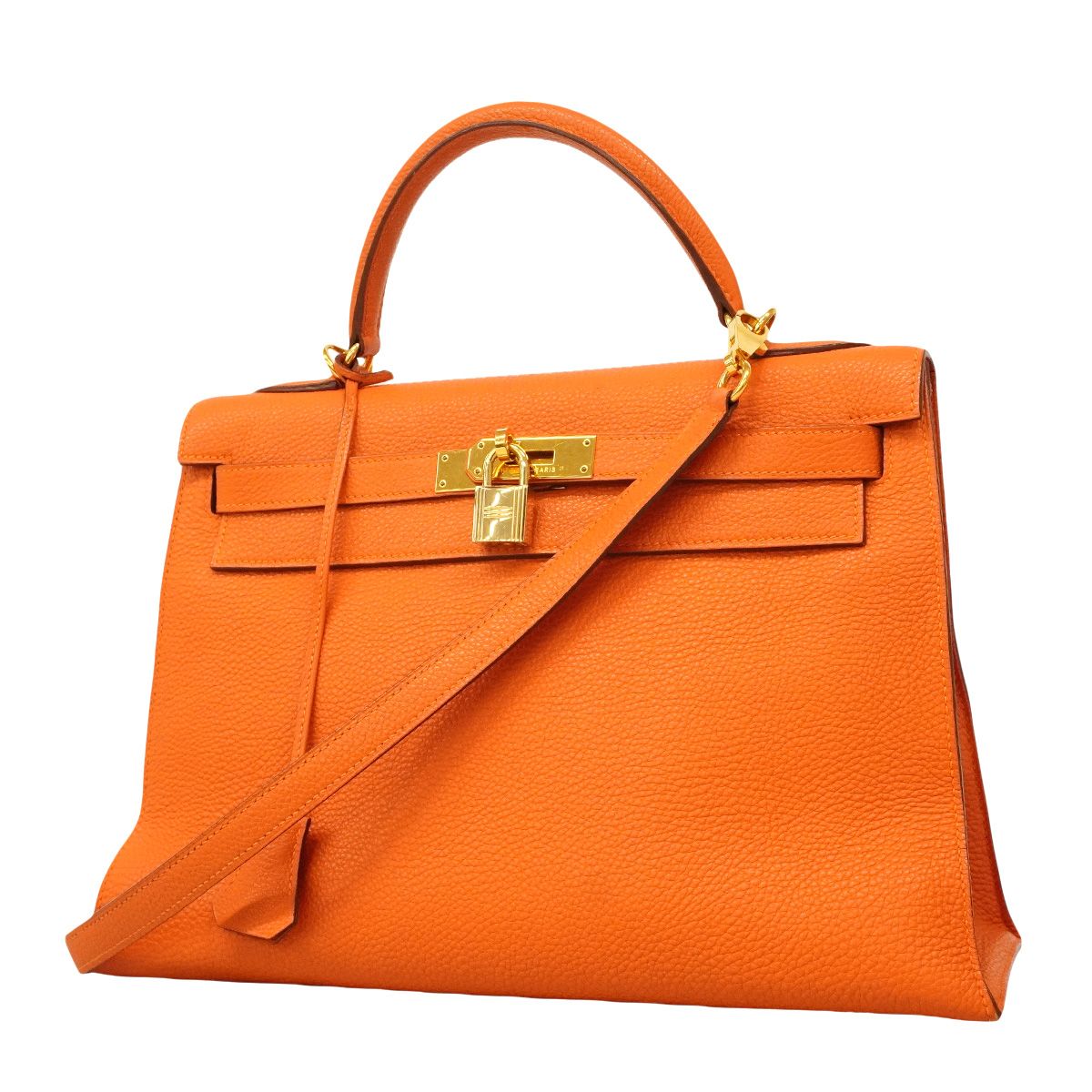 Hermes Handbag Kelly 32 Togo Orange Gold 2-Way Bag