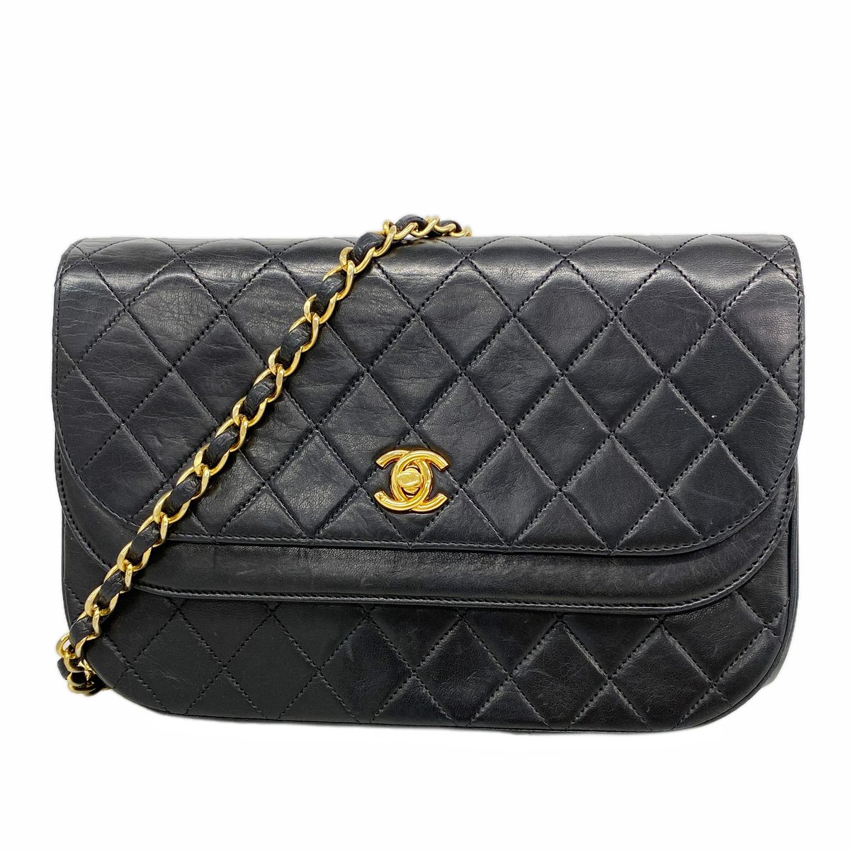 Chanel Shoulder Bag Quilted Lambskin Black Gold