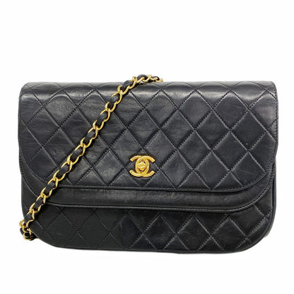 Chanel Shoulder Bag Quilted Lambskin Black Gold