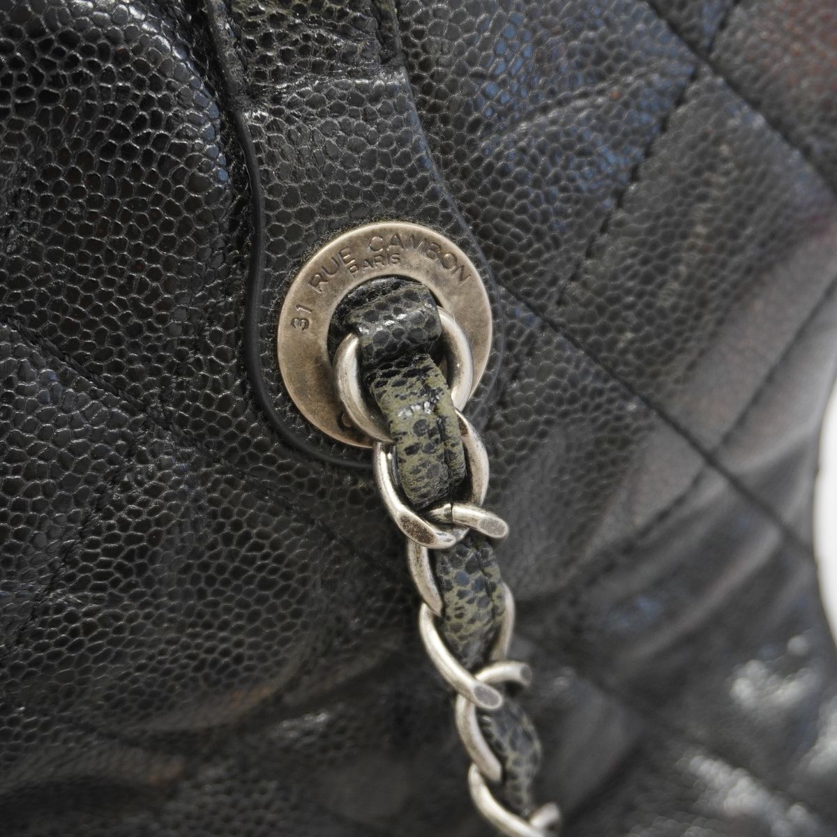 Chanel Handle Quilted Caviar Leather Black Silver 2-Way Bag — view 7