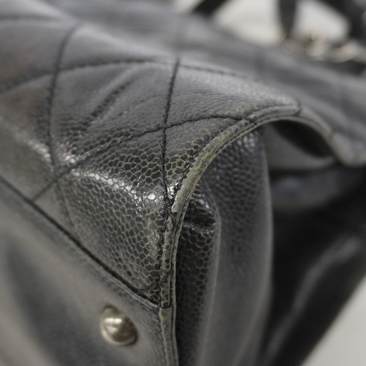 Chanel Handle Quilted Caviar Leather Black Silver 2-Way Bag — view 6