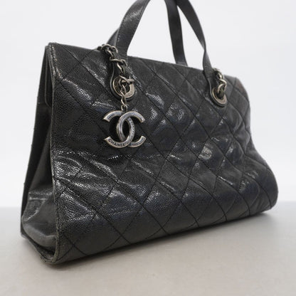 Chanel Handle Quilted Caviar Leather Black Silver 2-Way Bag — view 2