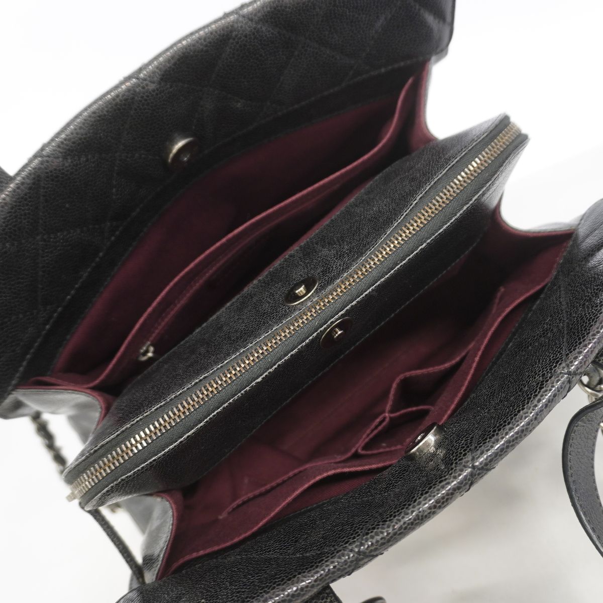 Chanel Handle Quilted Caviar Leather Black Silver 2-Way Bag — view 4