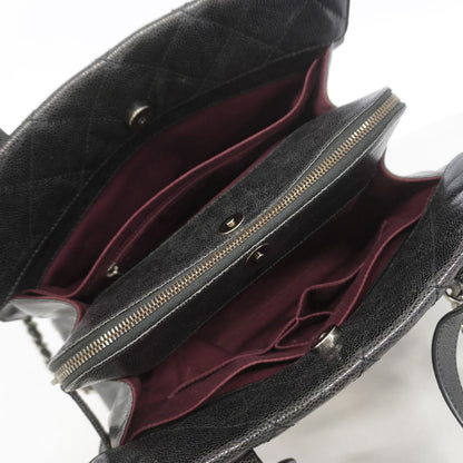 Chanel Handle Quilted Caviar Leather Black Silver 2-Way Bag — view 4