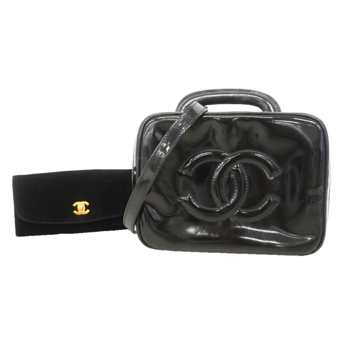 Chanel Vanity Bag Patent Leather Black Gold 2-Way Bag