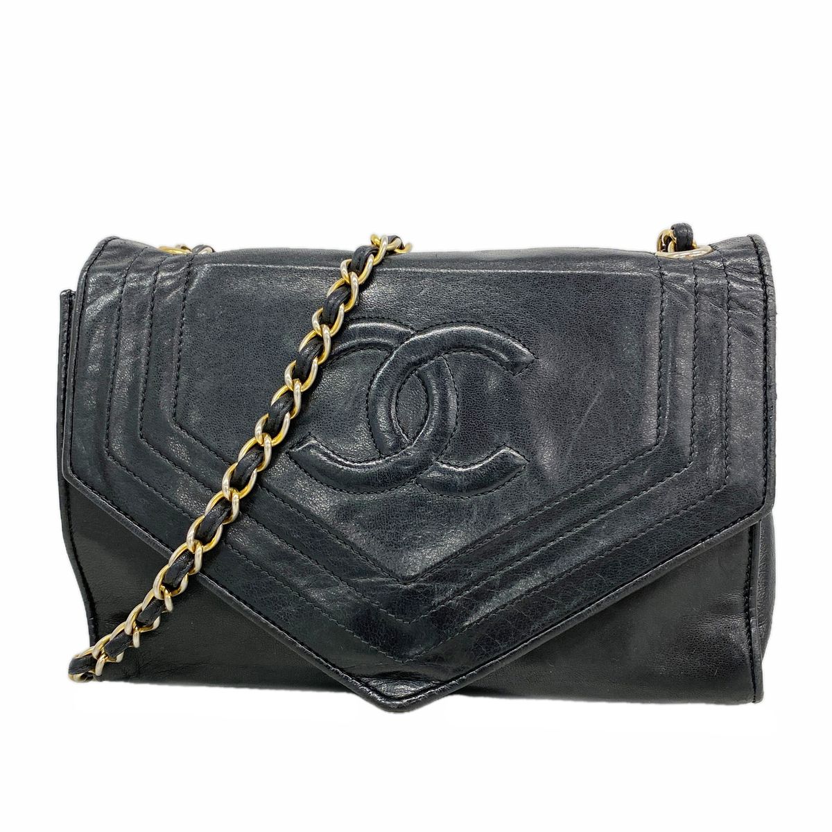 Chanel Shoulder Bag Lambskin Black Gold