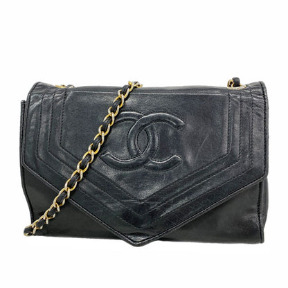 Chanel Shoulder Bag Lambskin Black Gold