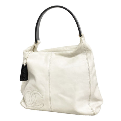 Chanel Shoulder Bag Leather White Gold