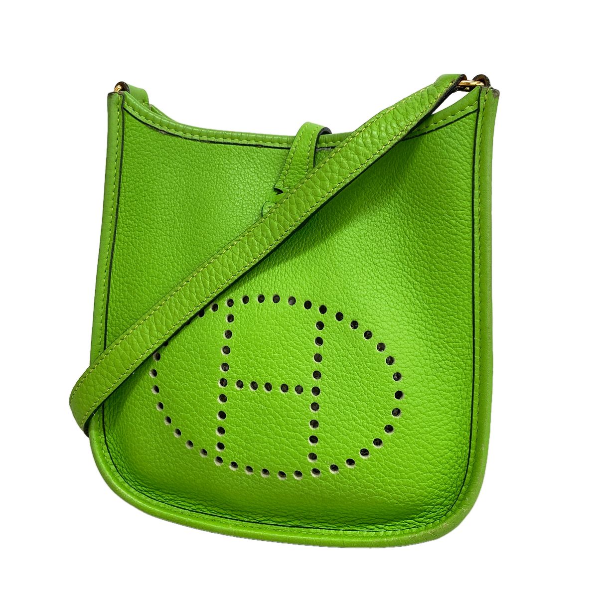 Hermes Shoulder Bag Evelyne TPM Taurillon Clemence Apple Green Gold