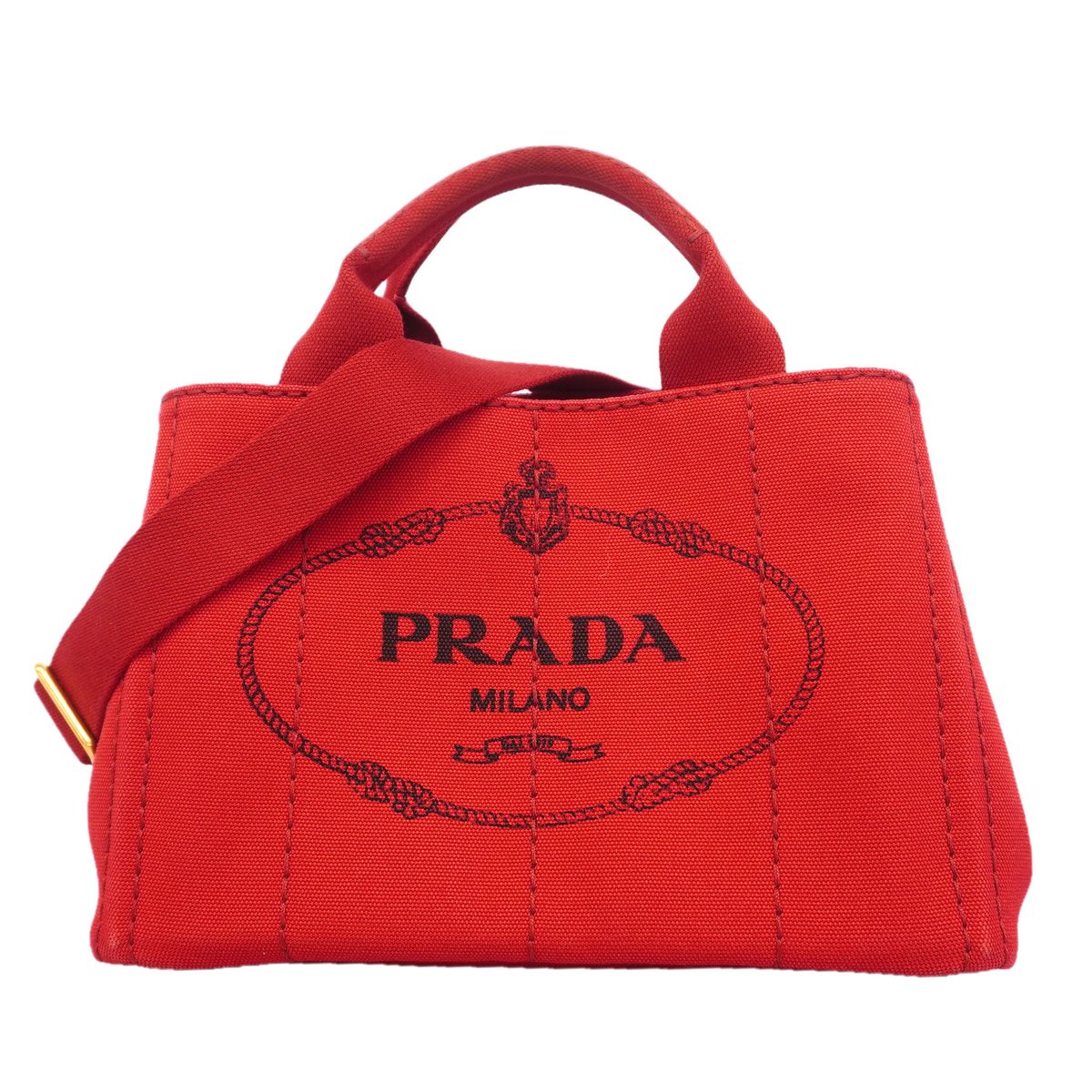 Prada Tote Bag Canapa Canvas Red Gold 2-Way