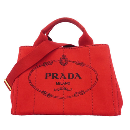 Prada Tote Bag Canapa Canvas Red Gold 2-Way