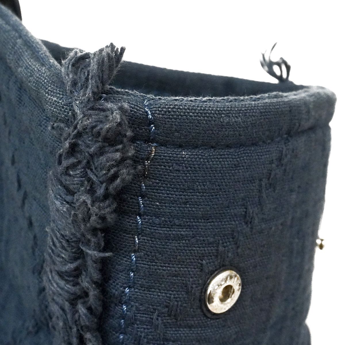 Chanel Chain Tote Bag Deauville Cotton Navy Silver 2-Way — view 7