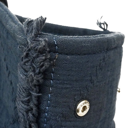 Chanel Chain Tote Bag Deauville Cotton Navy Silver 2-Way — view 7