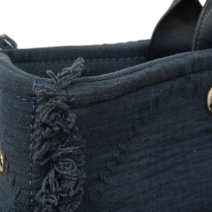Chanel Chain Tote Bag Deauville Cotton Navy Silver 2-Way — view 8