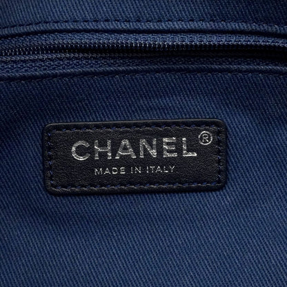 Chanel Chain Tote Bag Deauville Cotton Navy Silver 2-Way — view 5