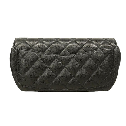 Chanel Shoulder Bag Quilted Caviar Leather Black Champagne Gold — view 6