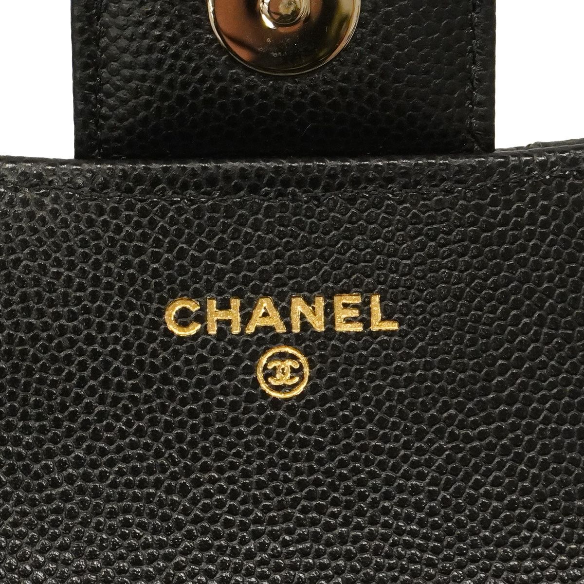 Chanel Shoulder Bag Quilted Caviar Leather Black Champagne Gold — view 5