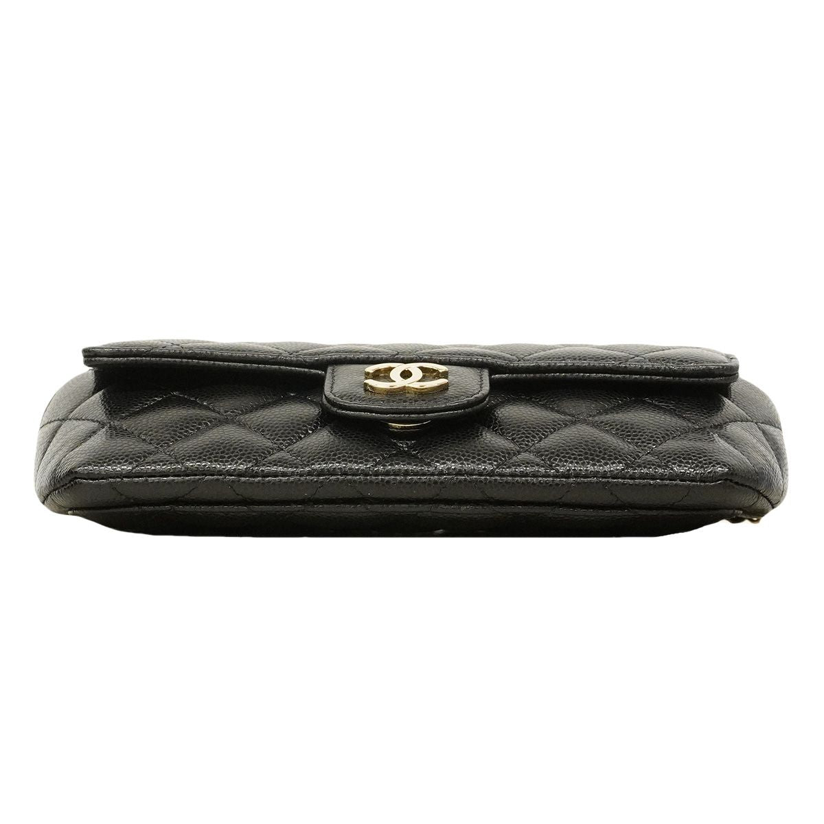 Chanel Shoulder Bag Quilted Caviar Leather Black Champagne Gold — view 3