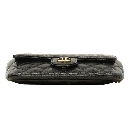 Chanel Shoulder Bag Quilted Caviar Leather Black Champagne Gold — view 3