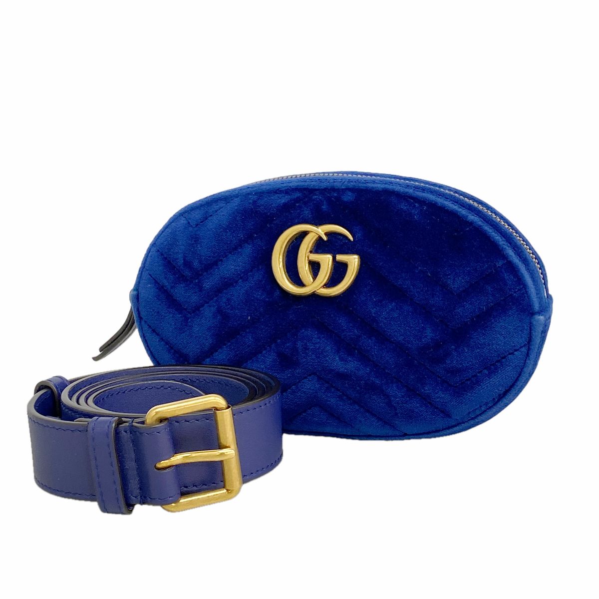 Gucci Waist Bag Suede Blue Gold