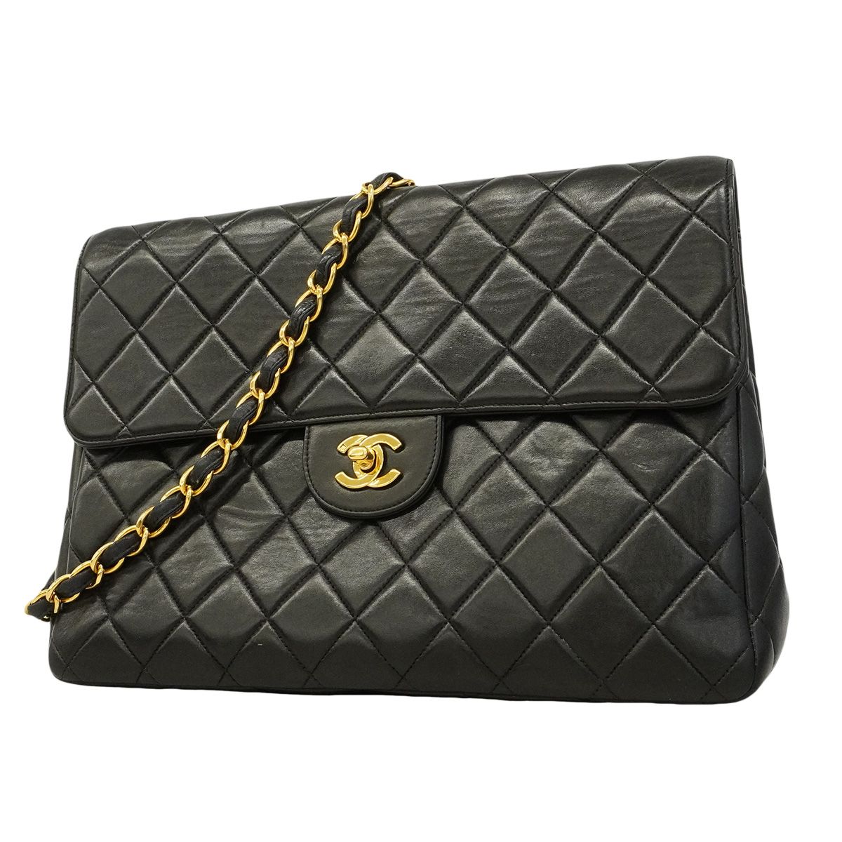 Chanel Shoulder Bag Maxi Quilted Black Gold