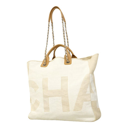 Chanel Handle Deauville Canvas Beige Silver 2-Way Bag