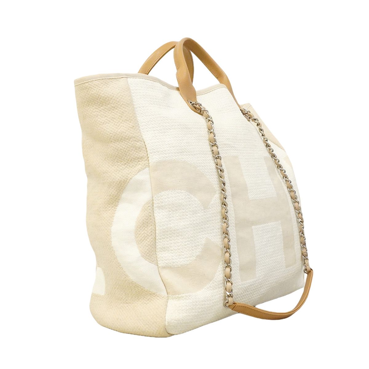 Chanel Handle Deauville Canvas Beige Silver 2-Way Bag — view 2