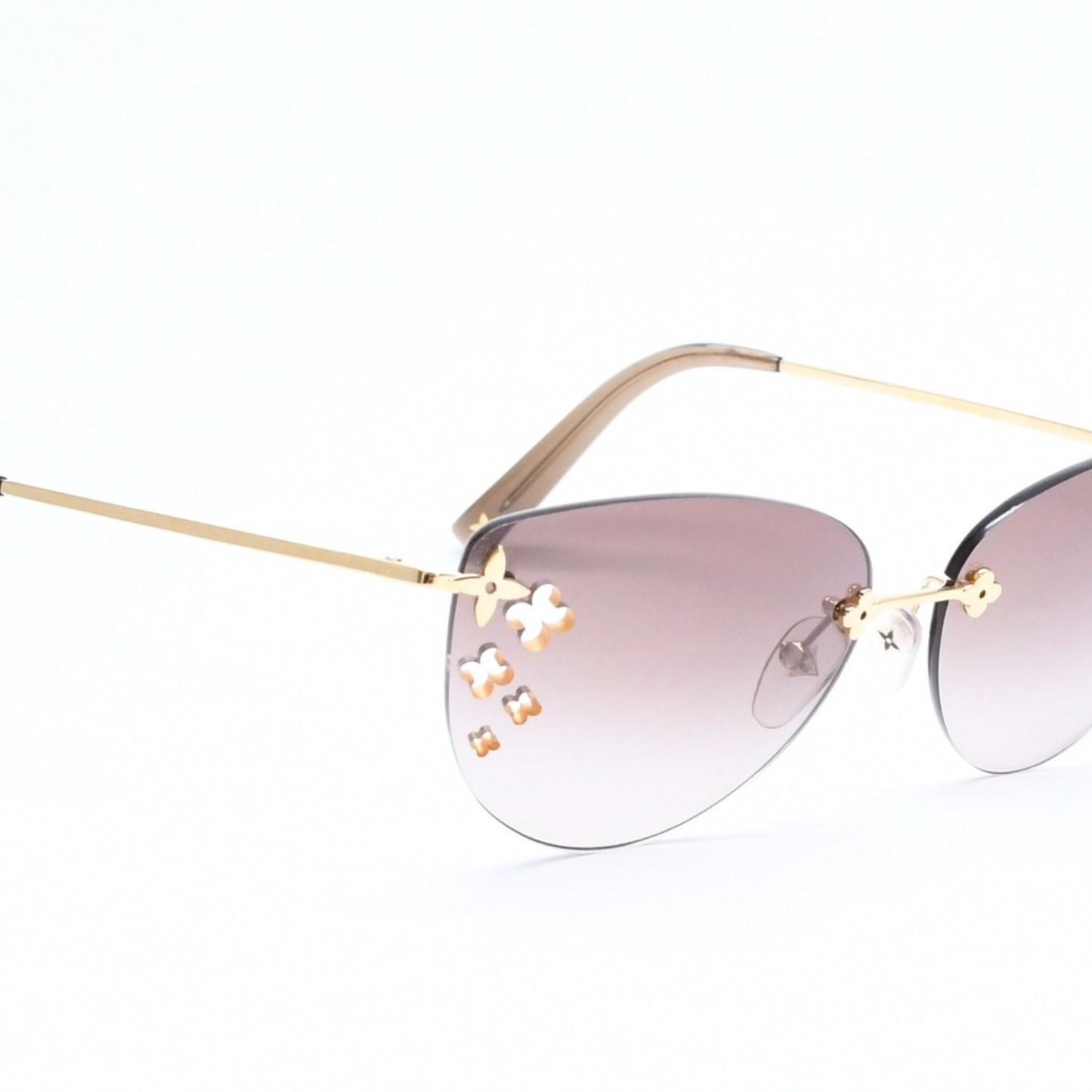Louis Vuitton Desmayo Cat Eye Rimless Sunglasses Brown Monogram Flower Gold — view 3