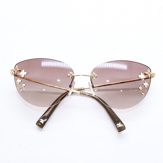 Louis Vuitton Desmayo Cat Eye Rimless Sunglasses Brown Monogram Flower Gold