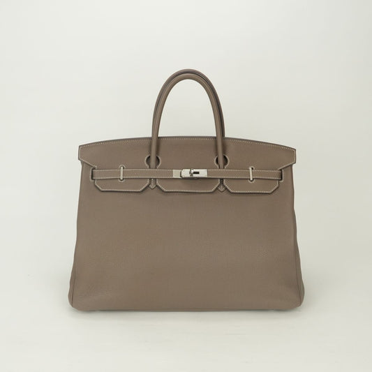 Hermes Birkin 40 Tote Bag Togo Etoupe Gray Silver Handle