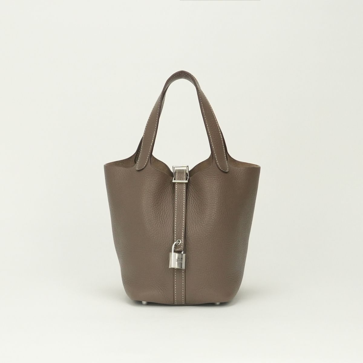 Hermes Picotin Lock PM 18 Tote Bag Taurillon Clemence Etoupe Gray Silver