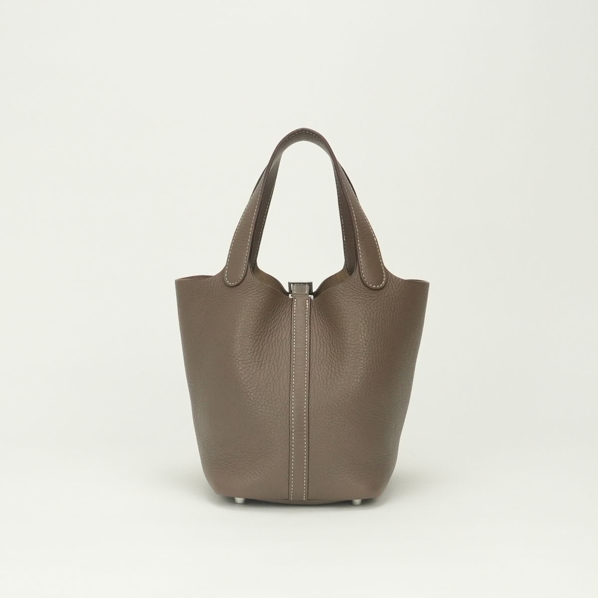 Hermes Picotin Lock PM 18 Tote Bag Taurillon Clemence Etoupe Gray Silver — view 3
