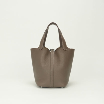 Hermes Picotin Lock PM 18 Tote Bag Taurillon Clemence Etoupe Gray Silver — view 3