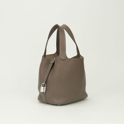 Hermes Picotin Lock PM 18 Tote Bag Taurillon Clemence Etoupe Gray Silver — view 2