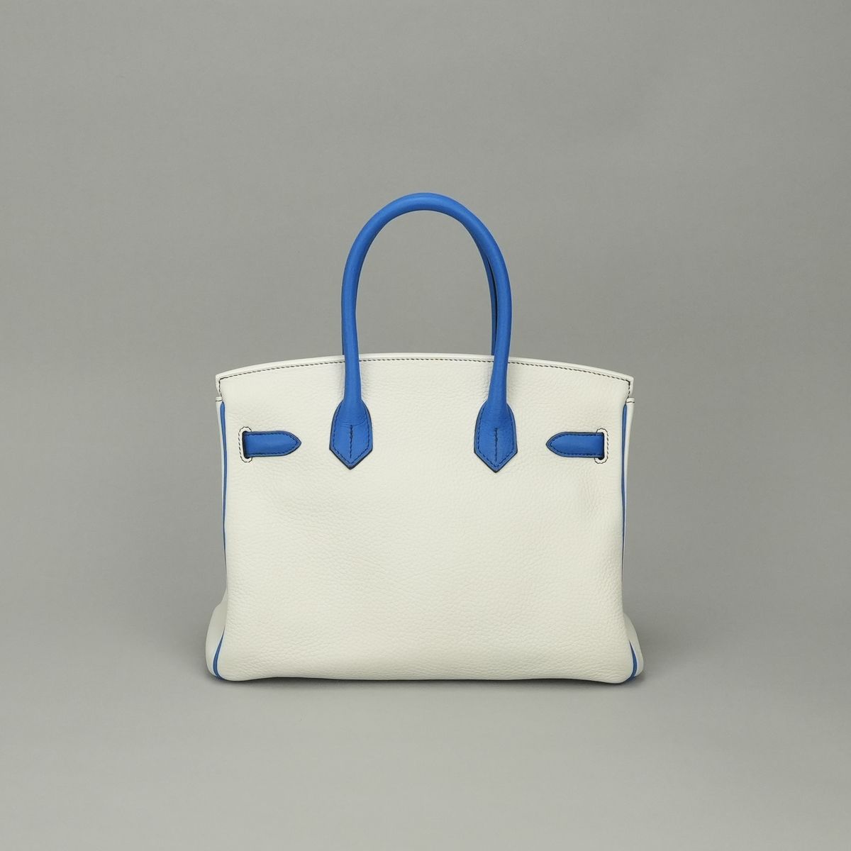 Hermes Birkin 30 Tote Bag Taurillon Clemence Blanc Blue Bleu Zellige White Matte — view 3