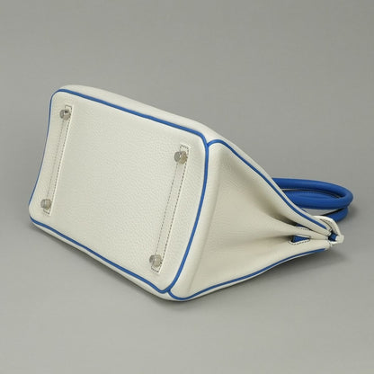 Hermes Birkin 30 Tote Bag Taurillon Clemence Blanc Blue Bleu Zellige White Matte — view 5