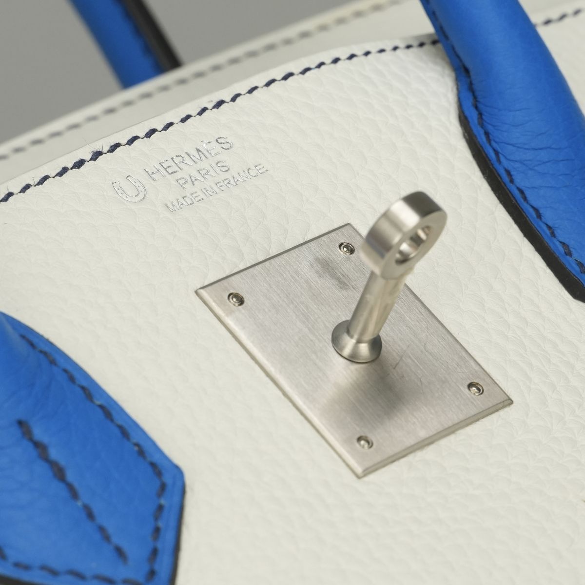 Hermes Birkin 30 Tote Bag Taurillon Clemence Blanc Blue Bleu Zellige White Matte — view 8